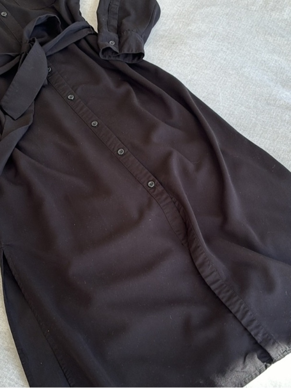 Halston Heritage Black Long-Sleeve Button-Front Shirt Dress with Waist Tie - Picture 6 of 9